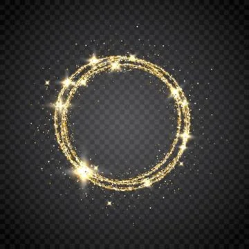 Glitter gold circle frame with space for text. Sparkling golden frame on tran Stock Illustration