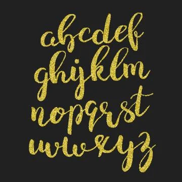 Glitter gold script alphabet. Shiny brush calligraphy typeface Stock Illustration