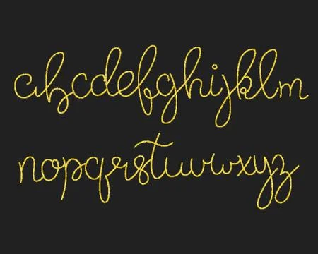 Glitter gold script alphabet. Shiny brush calligraphy typeface Stock Illustration