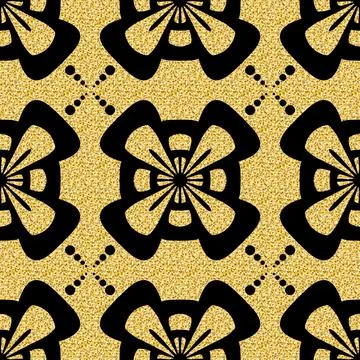 Glitter gold seamless arabesque pattern, shimmer shining arabic black gold ba 스톡 일러스트