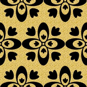Glitter gold seamless arabesque pattern, shimmer shining arabic black gold ba Stock Illustration