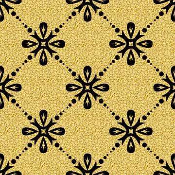 Glitter gold seamless arabesque pattern, shimmer shining arabic black gold ba Illustrazione stock