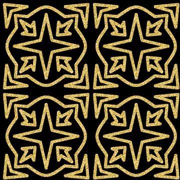 Glitter gold seamless arabesque pattern, shimmer shining arabic black gold ba Illustrazione stock