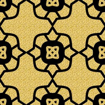 Glitter gold seamless arabesque pattern, shimmer shining arabic black gold ba Stock Photos