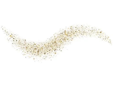 Glitter gold wave on white background. Bright golden stardust trail with spar Stock Illustration