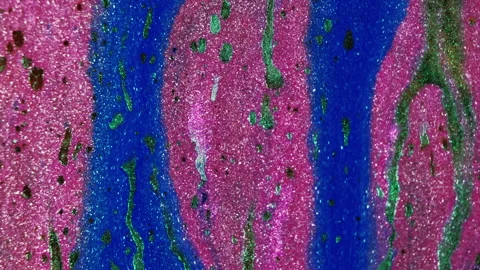 Glitter ink drip paint pouring pink blue oil fluid Stock Footage 256057933