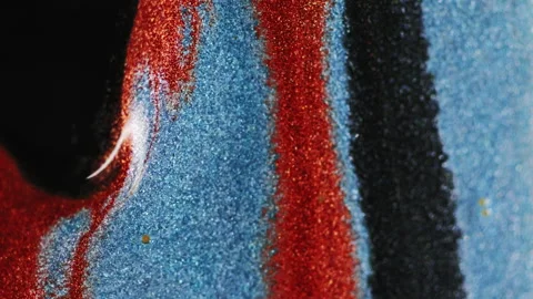 Glitter ink drip paint spill red black blue fluid Video stock 260885622