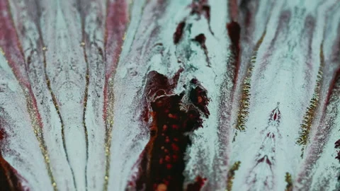 Glitter ink drip paint spill blue golden red fluid Stock Footage 270024673