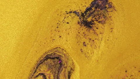 Glitter ink texture paint flow golden black mix Video stock 264963469