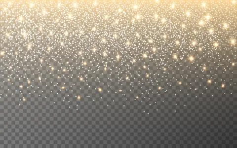 Glitter light on transparent background. Shining particles and stars. Gold Stock Illustration