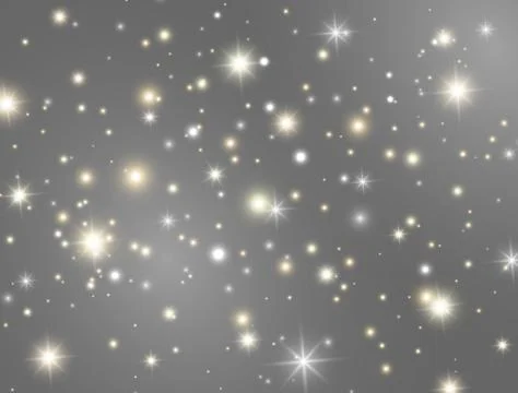 Glitter lights effect. Magic dust particles. Bright golden and white sparkles on Stock Illustration