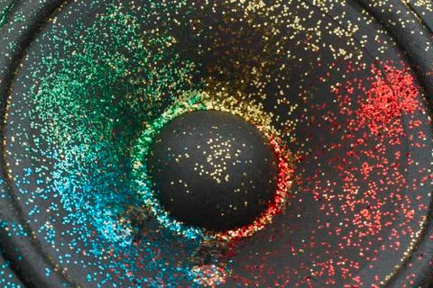 Glitter on loudspeaker Stock Photos
