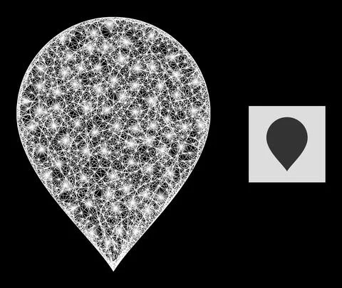 Glitter Net Mesh Map Pointer Icon with Lightspots Stock Illustration