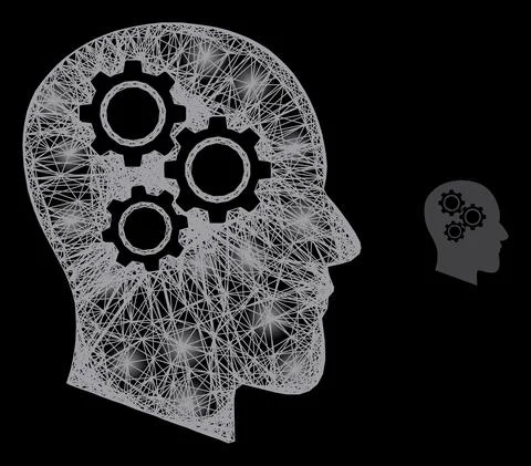 Glitter Network Mesh Brain Gears with Lightspots Stock Illustration