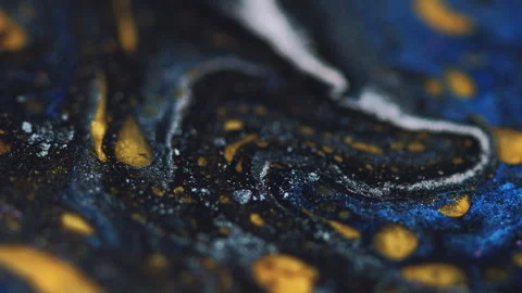 Glitter paint blend marble texture blue golden ink Stock Footage 262403356