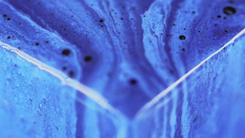 Glitter paint wave foam spill blue fluid cube art Stock Footage 287531370