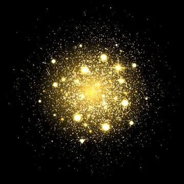 Glitter particles background. Gold glitter powder explosion. Star dust on bla Illustrazione stock
