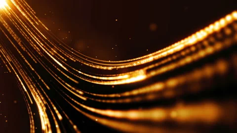 Glitter particles in orbit stream. Golden rays flow. Видео 132130592