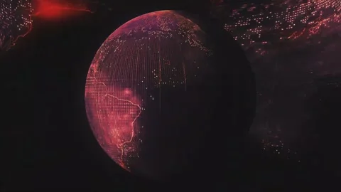 Glitter particles red lights with globe rotating animation Stock Footage 260769857