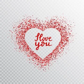 Glitter red heart frame with hand written quote I love you. Glowing heart ban Stock Illustration