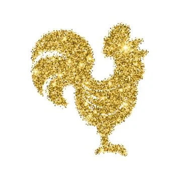 Glitter rooster with sparkles isolated on white. Stock Illustration