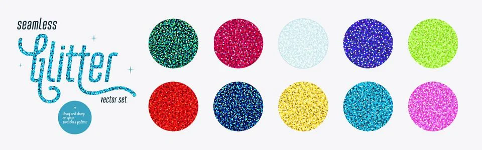 Glitter seamless pattern set, Shiny seamless colorful backgrounds with shimmer Stock Illustration