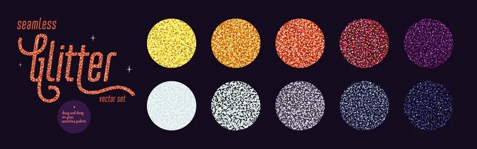 Glitter seamless pattern set, Shiny seamless colorful backgrounds with shimmer Stock Illustration