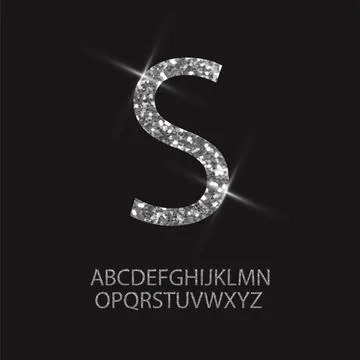 Glitter silver alphabet Stock Illustration