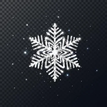 Glitter silver snowflake on dark transparent background. Shining Christmas de Stock Illustration