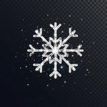 Glitter silver snowflake on dark transparent background. Shining Christmas de Stock Illustration
