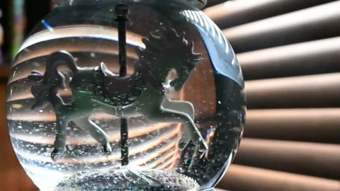 Glitter snow globe with spinning carousel horse Stock Footage 138671271