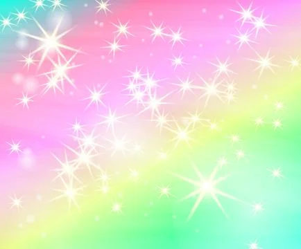 Glitter star rainbow background. Starry sky in pastel color. Mermaid pattern. Stock Illustration