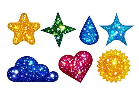 Glitter sticker set with sparkly realistic texture Stock Illustration