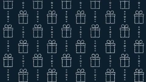 Glittering gift boxes are moving in rows on a dark blue background . Animated Stock Footage 323755281