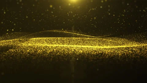 Glittering gold horizontal wave particle flowing  4K motion loop background. Stock Footage 258357446