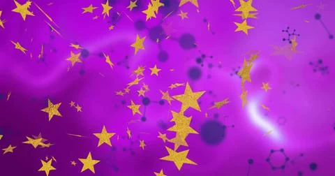 Glittering gold star cluster drifting across magenta gradient field, with Stock Illustration