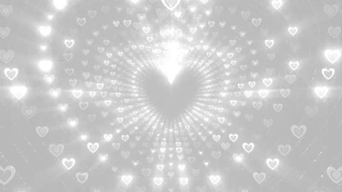 Glittering hearts tunnel background loop white Video stock 229313473