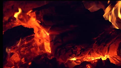 Glittering hot coals burning fire Stock Footage 143179448