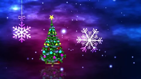 Glittering lights in Christmas Tree with Snow flakes Stock Footage 318961829