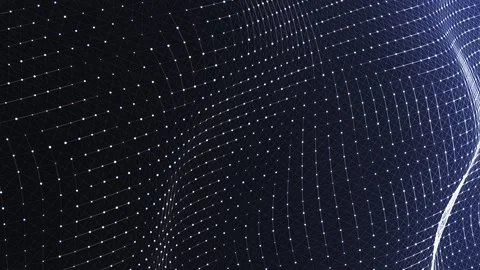 Glittering particles dance over deep blue flowing network background Video stock 294258916