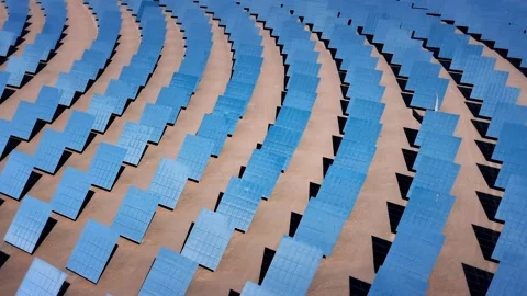 A Glittering Sea of Mirrors Concentrate Sunlight Into the Clean Energy Stock Footage 324929246