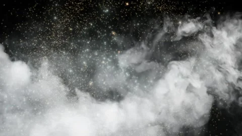 Glittering smoke bursts in slow motion against black background Video stock 338042665