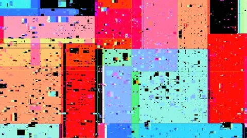 Glittering square shapes, glowing strobe light effect of big pixels, rainbow Stock Footage 128831158