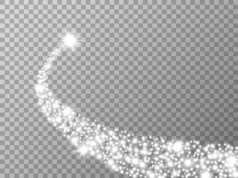 Glittering star on transparent backdrop. Silver flying particles. Sparkling Stock-Illustration
