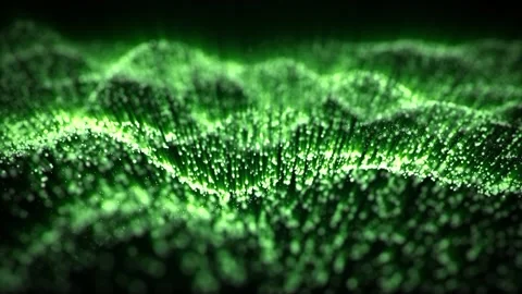 Glittering waves background with green glow particles Stock Footage 305396624