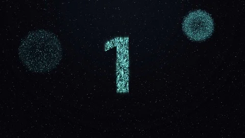Glittery Countdown Timer with fireworks, 10 second. Stock Footage 117766624