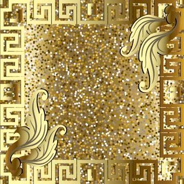 Glittery gold 3d frame. Seamless pattern. Glowing shiny golden background Stock Illustration