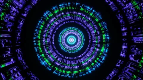 Glitzing Neon Circular Channel 4k uhd 3d rendering vj loop Stock Footage 141380254