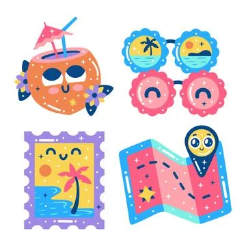 Glitzy summer elements set Stock Illustration