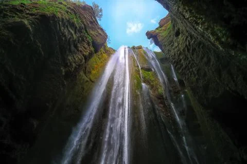 Gljufrabui waterfall cascade in Iceland. Stock Photos